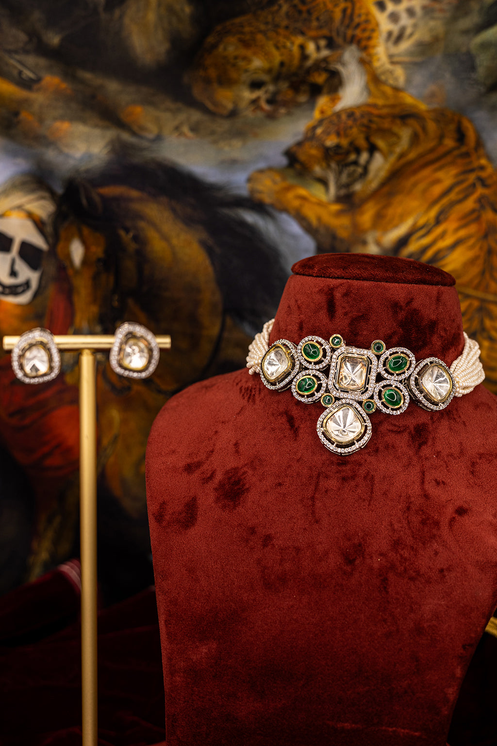 Emerald Elegance Kundan Choker & Stud Set