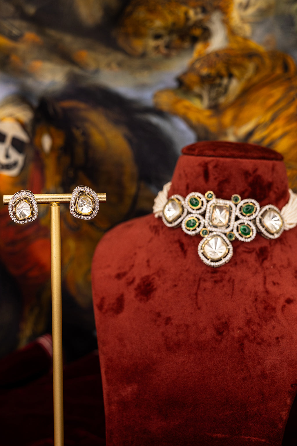 Emerald Elegance Kundan Choker & Stud Set