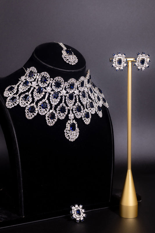 Majestic Sapphire Ensemble Set With Maangtika and Ring